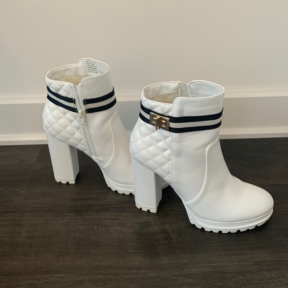 White heeled booties